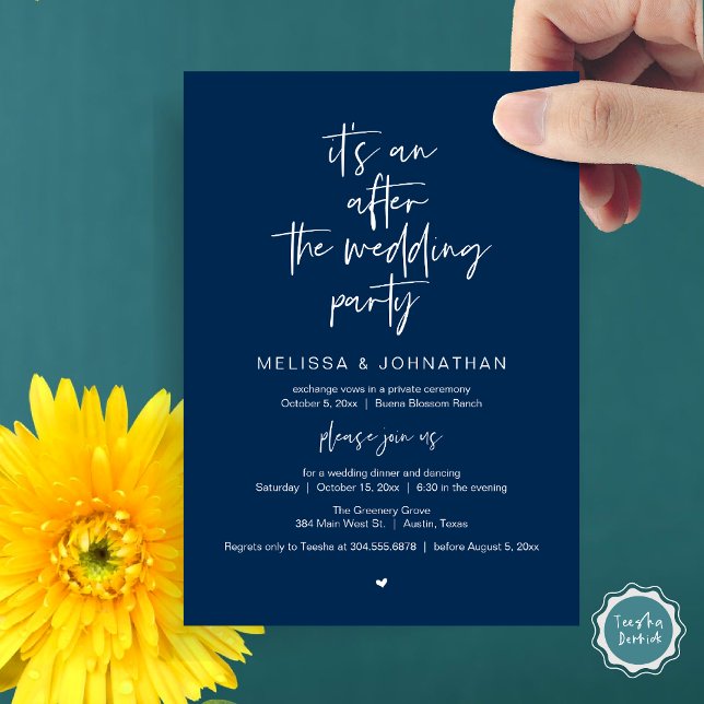 Nach der Hochzeit, Black, Elopement Party Einladung (It's an after the wedding, Elopement dinner dancing brunch Party Invitation Card PDF Navy Blue)