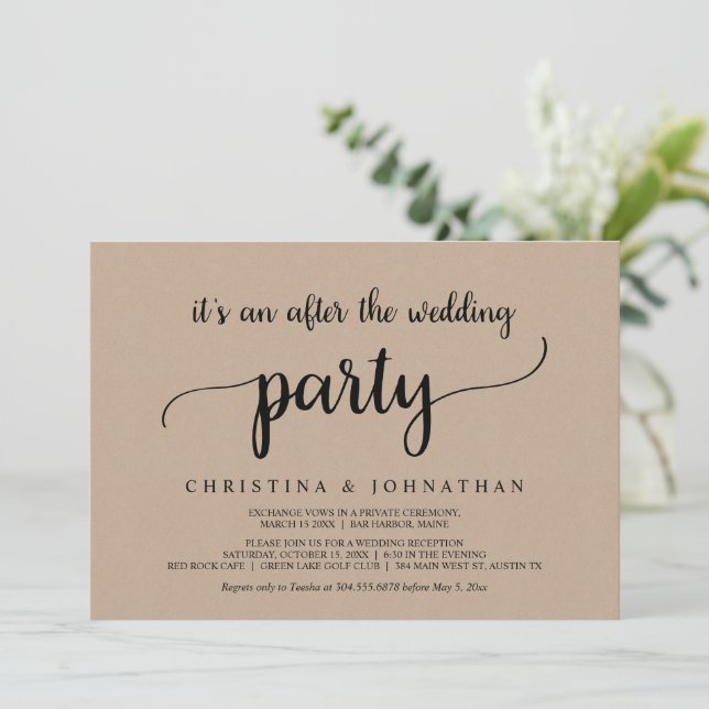 Nach der Hochzeitsfeier, Rustic Kraft Elopement Einladung (Stehend Vorderseite)