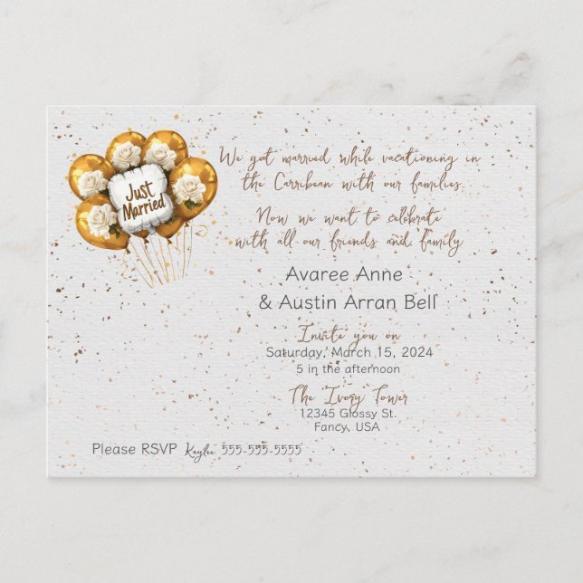 Nach der Zeremonie Hochzeit Einladung Postkarte (Vorderseite)