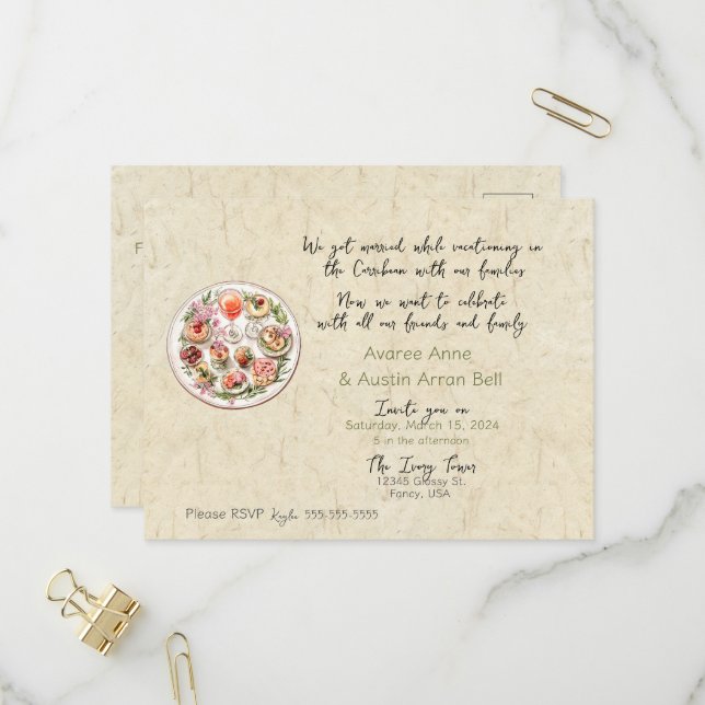 Nach der Zeremonie Hochzeit Einladung Postkarte (Vorderseite/Rückseite Beispiel)