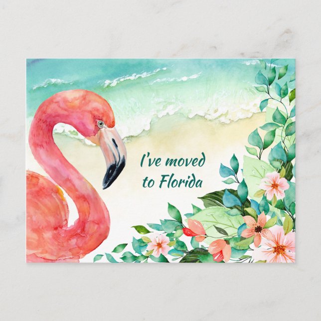 Nach Florida überführt Pink Flamingo Beach Szene Ankündigungspostkarte (Vorderseite)