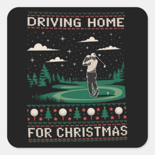 Nach Hause fahren zu Weihnachten Golf Lustig Hässl Quadratischer Aufkleber