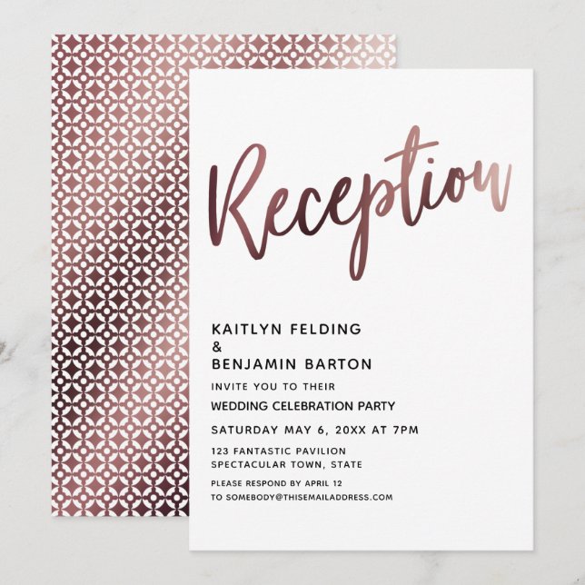 Nach Hochzeit Rose Gold Typografie Empfang Einladung (Vorne/Hinten)