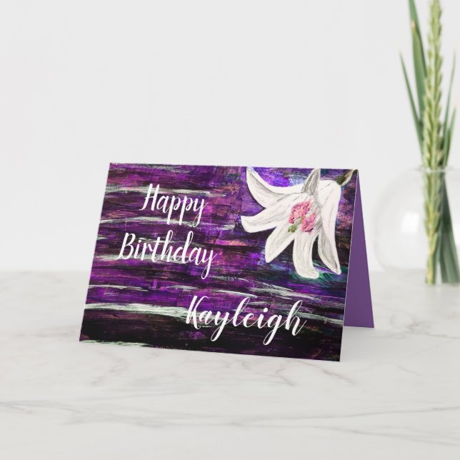 Nach Name Happy Birthday Blume Design anpassen Karte (Vorderseite)