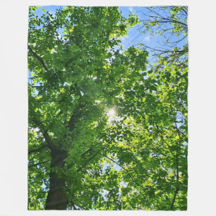 Nach oben schauen zu grünen Blättern und blauem Hi Fleecedecke