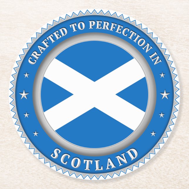 nach Perfektion in Schottland gefertigt Runder Pappuntersetzer (Vorderseite)
