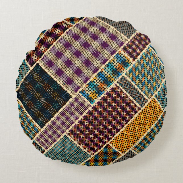 Nachahmung indianischer Patchwork-Muster mit Textu Rundes Kissen (Vorderseite)