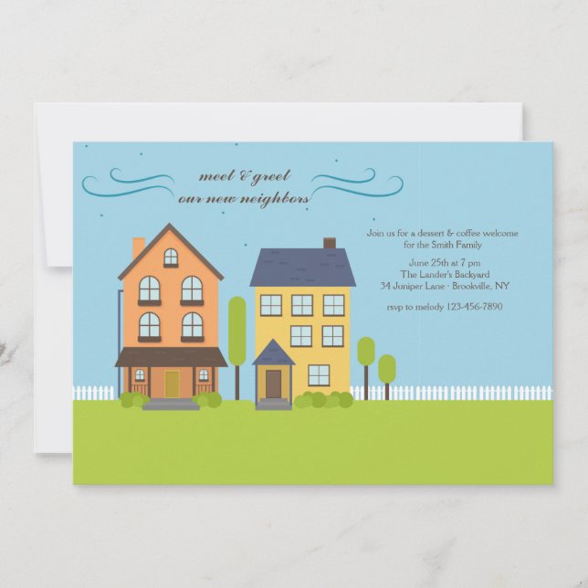 Nachbarn treffen sich und Einladung (Vorderseite)