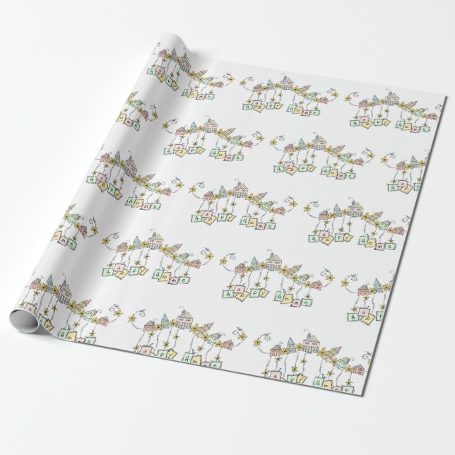 Nachbarschaft Happy Zuhause Illustration Housewarm Geschenkpapier (Ungerollt)