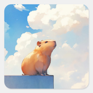 Nachdenkliche Capybara Quadratischer Aufkleber