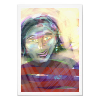 Nachdenkliche Farbige Zeitgenössische Weibliche Po Fotodruck
