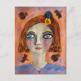 Nachdenkliche Whimsy Girl Postcard Postkarte