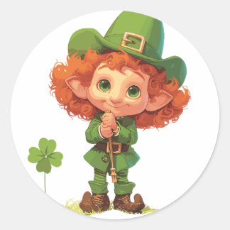 Nachdenkliches Leprechaun Child Ponder Runder Aufkleber