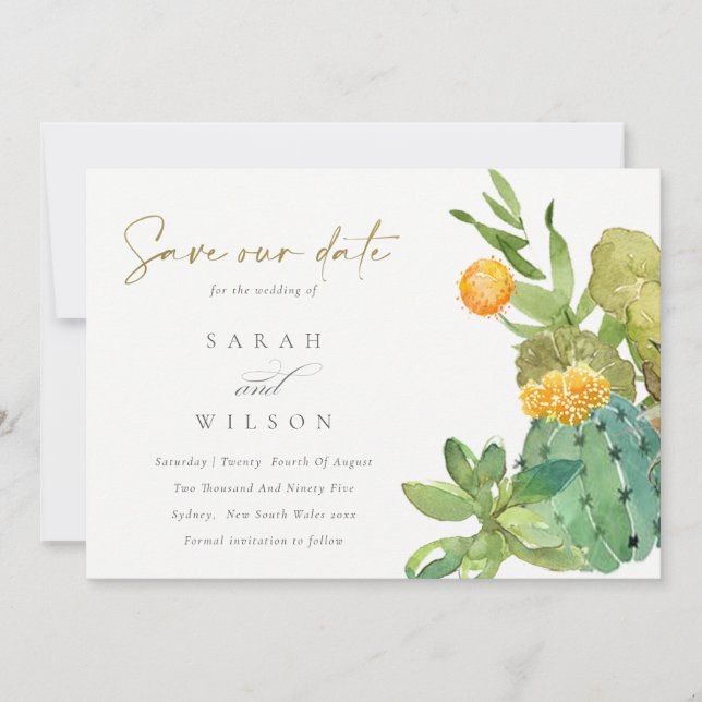 NACHFOLGENDE KACTUS-FLORALWASSERFARBE SAVE THE DAT SAVE THE DATE (Vorderseite)