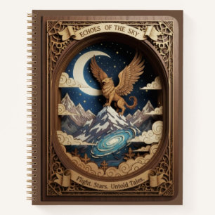 Nachhall des Himmel Greif Berg Holz geschnitzt Notizbuch