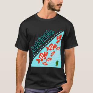 Nachhaltige rote gestreifte Fischschule T-Shirt