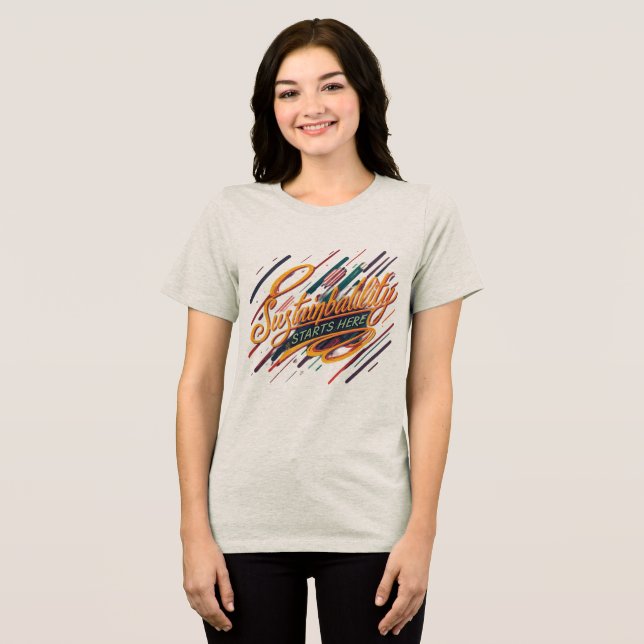 "Nachhaltigkeit beginnt hier T-Shirt" Tri-Blend Shirt (Vorderseite voll)