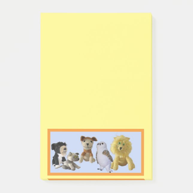Nachhinweis - Gruppe von Spielzeugtieren in Rahmen Post-it Klebezettel (Vorderseite)