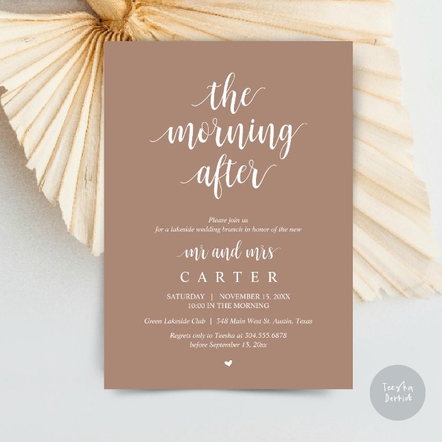Nachmittags Hochzeitsfeier Einladung (The Morning After, Modern Post Wedding Brunch Celebration Invitation Card, PDF, in Taupe)