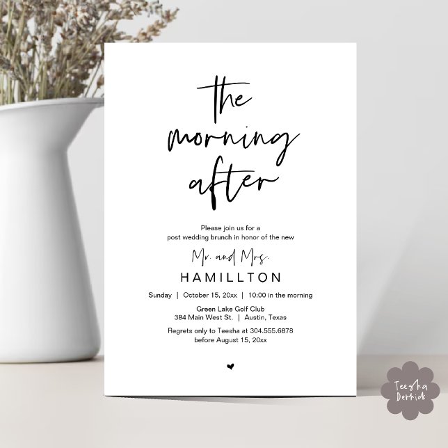 Nachmittags, Hochzeitsfeier Einladung (The Morning After, Post Wedding Brunch Elopement Modern Casual Invites Card PDF in Black White)