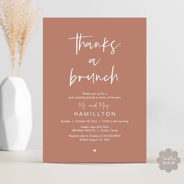 Nachmittags, Hochzeitsfeier Einladung (Thanks a Brunch, The Morning After, Post Wedding Invitation Card  PDF Terracotta Earthy Brown)