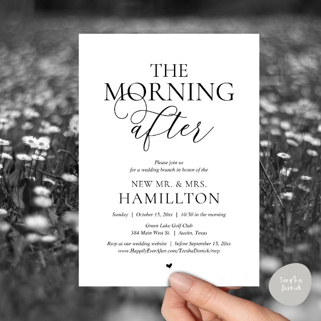 Nachmittags Hochzeitsfeier Einladung (The Morning After, Modern Post wedding Brunch Lunch Celebration Invitation Card, PDF, White Black)