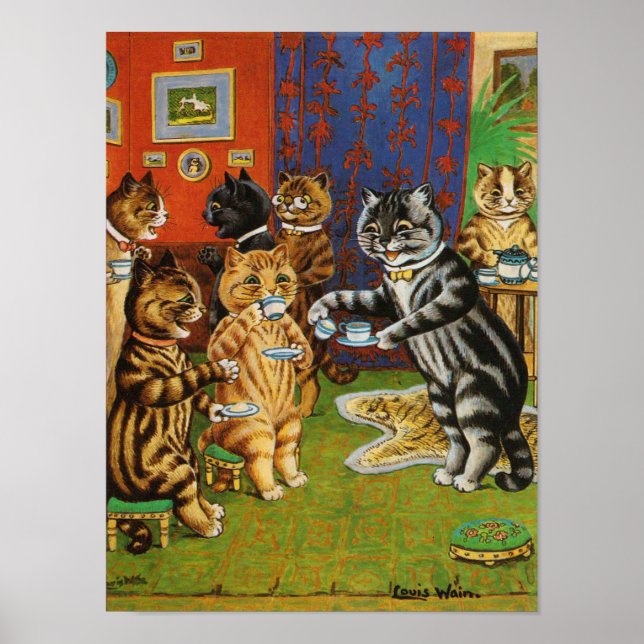 Nachmittagstee Katzen, Louis Wain Poster (Vorne)