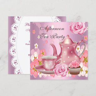 Nachmittagstee Party Vintag Rosa Teekanne Einladung