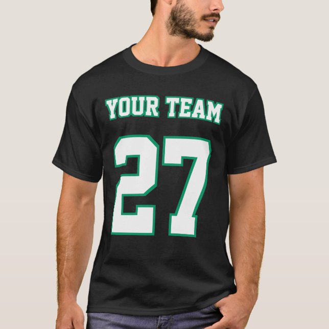 Nachname des Sportteams: grüne weiße Konturen T-Shirt (Vorderseite)