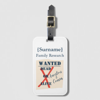[Nachname] Familienforschung (Wanted Poster) Gepäckanhänger