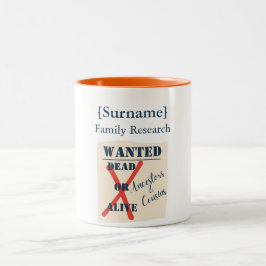 [Nachname] Familienforschung (Wanted Poster) Zweifarbige Tasse