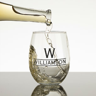 Nachname und Monogramm Erstmaliger Personalisiert Weinglas Ohne Stiel