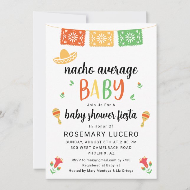 Nacho Average Baby Fiesta Kinderdusche Einladung (Vorderseite)
