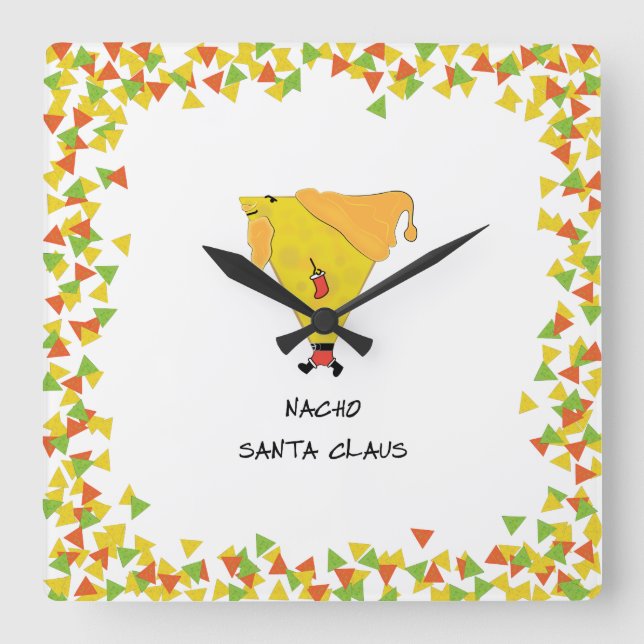 Nacho Santa mit Chips Quadratische Wanduhr (Vorderseite)