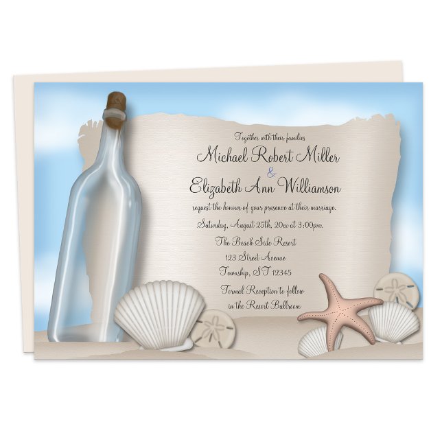 Nachricht von einer Flasche - Einladungen für Hoch (Message from a Bottle - Beach Wedding Invitations from Starzraven. Downloadable evite available.)