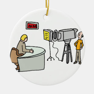 Nachrichtensprecherbericht leben in einem Studio Keramikornament