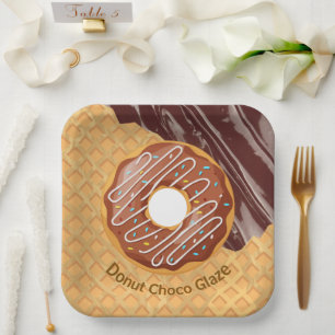 Nachspeise, Donut Choco-Glasur, geschmolzene Schok Pappteller