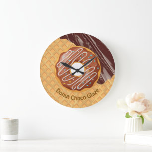 Nachspeise,Donut Choco-Glasur, geschmolzene Schoko Große Wanduhr
