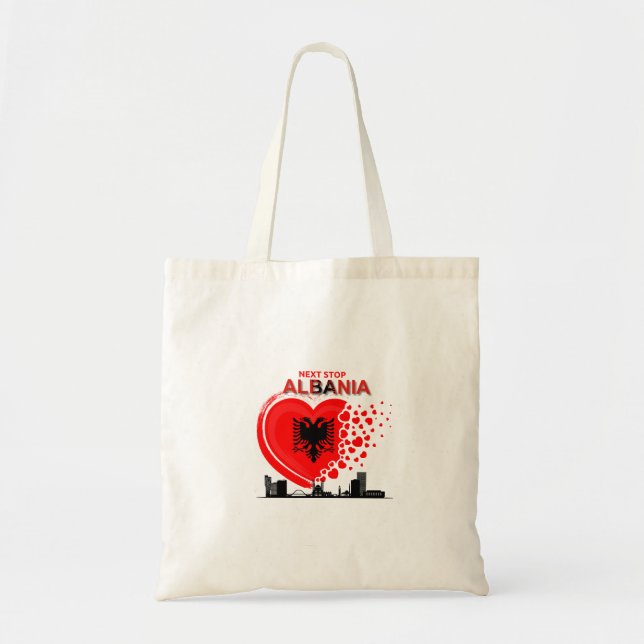 Nächste Stopp Albanien Herzdesign Tote Tasche (Vorne)