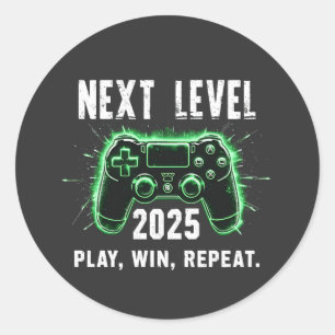 Nächste Stufe 2025 Spiel gewinnen Wiederholung Fun Runder Aufkleber