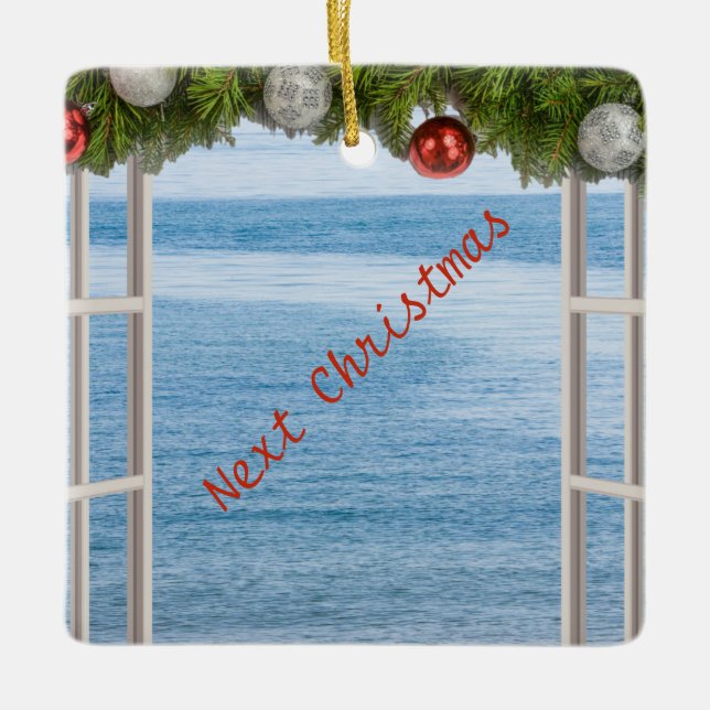 Nächste Weihnachtsansicht durch Fenster benutzerde Keramikornament (Vorderseite)