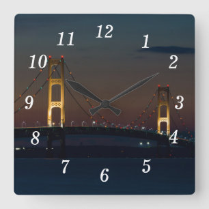 Nacht bei Mackinac Bridge Clock Quadratische Wanduhr