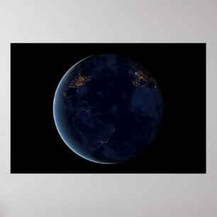 Nacht beleuchtet die Stadt der Erde Poster