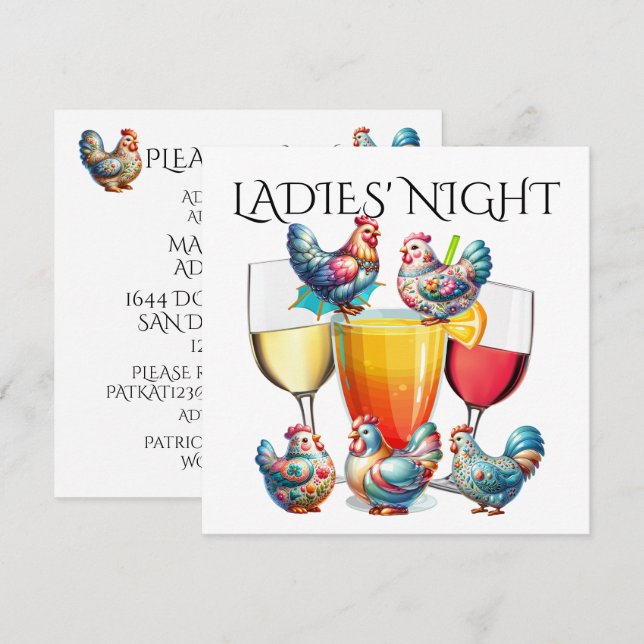 NACHT DER DAMEN, usw. Einladung (Vorne/Hinten)