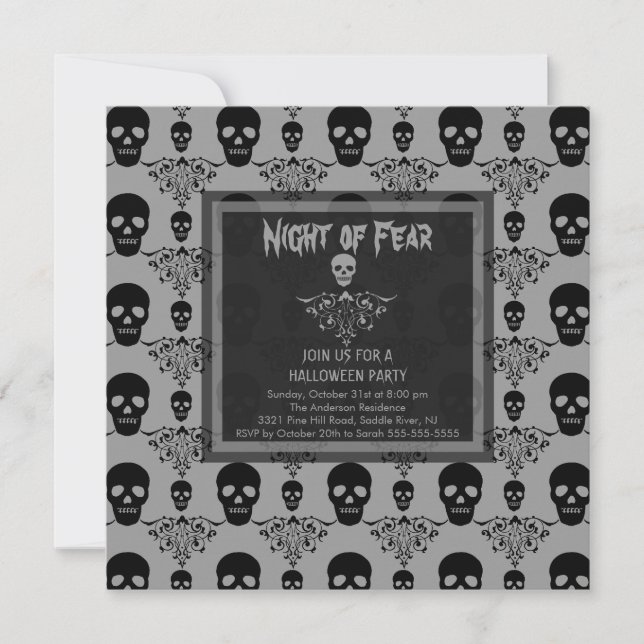 Nacht der Furcht SCHÄDEL Halloween-Party-Einladung Einladung (Vorderseite)