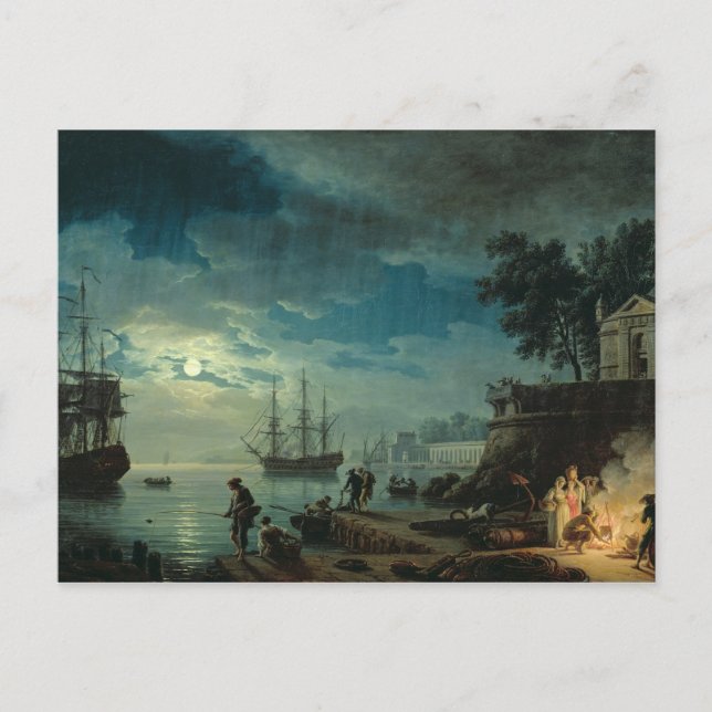 Nacht: Ein Hafen im Mondschein, 1748 Postkarte (Vorderseite)
