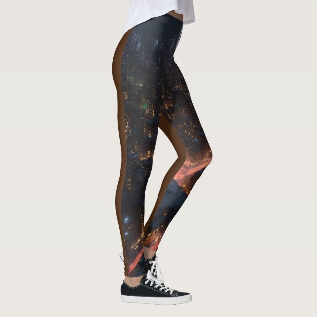 "Nacht Elegance: Gotham City Skyline gedruckt Leggings (Rechts)