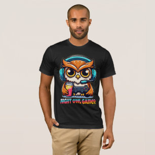 Nacht-Eule-Gamer-Maskottchen Lustige Gaming-Illust T-Shirt