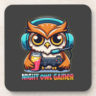 Nacht-Eulen-Gamer-Maskottchen Lustige Gaming-Illus Getränkeuntersetzer