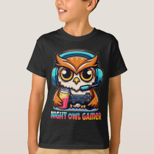Nacht-Eulen-Gamer-Maskottchen Lustige Gaming-Illus T-Shirt